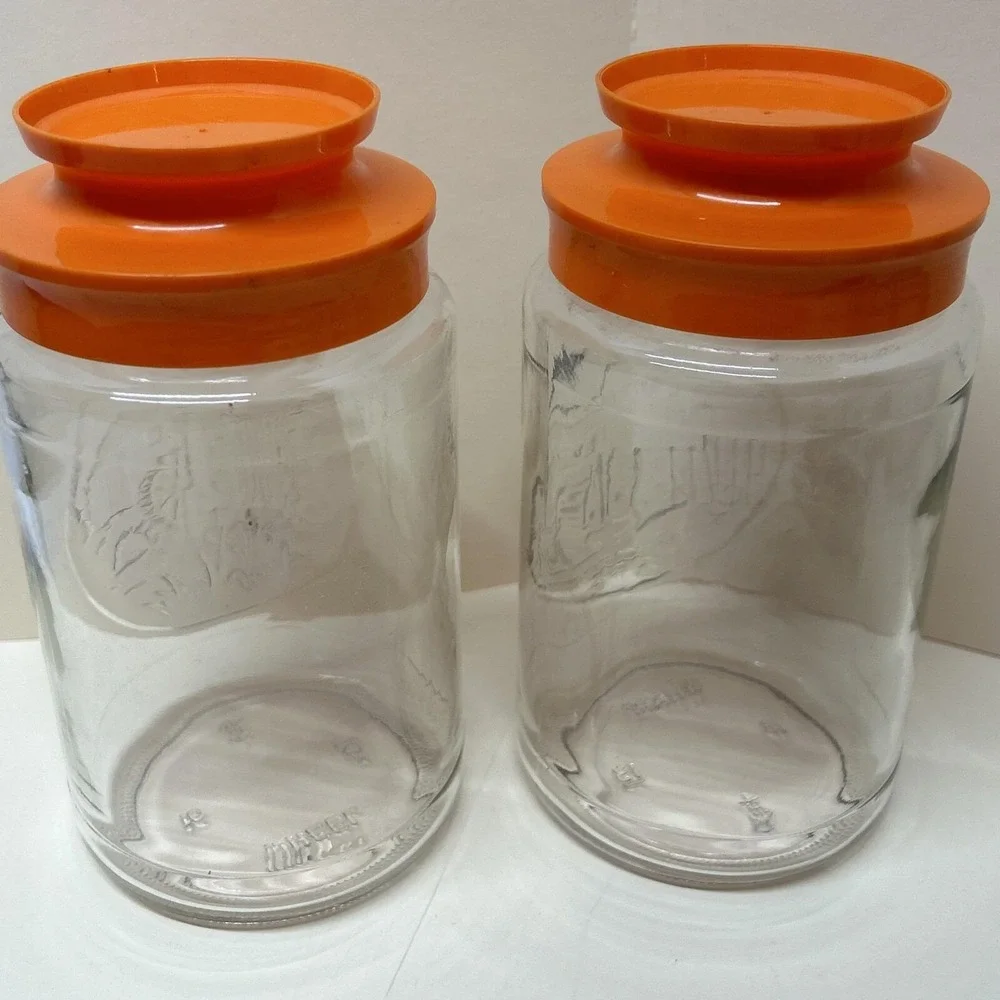 Vintage Glass Canisters Orange Lid Tang Anchor Hocking‎ Wharf And Wheel House 7